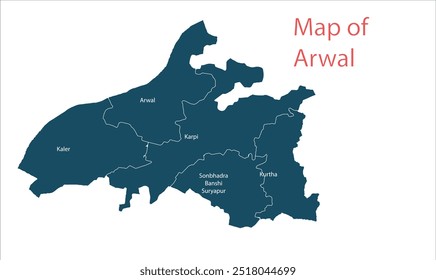 Mapa de Arwal Distract, Arwal District, Bihar State, República da Índia, Governo de Bihar, Território indiano, Índia Oriental, política, aldeia, turismo