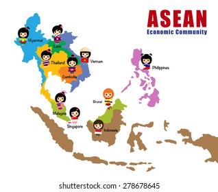 Map Of Asean, Asia, South East Asia, AEC