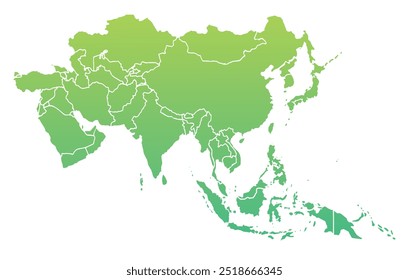 Map of Asia abstract Green gradient color.Travel worldwide, map silhouette, backdrop, earth geography, political,reports,city, infographic, political, concept, outline.