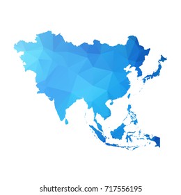 Map Of Asia - Blue Geometric Rumpled Triangular , Polygonal Design For Your . Vector Illustration Eps10.