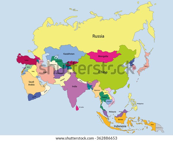 Map Asia Countries Stock Vector (Royalty Free) 362886653