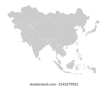 Map of Asia with countries and borders. Vector illustration.