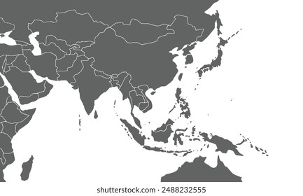 Mapa de países asiáticos aislados sobre fondo blanco. para diseños de Sitio web, fondo, educación, preciso, personalizable, Viajes por todo el mundo, silueta de mapa de fondo, geografía de la tierra, política, informes.