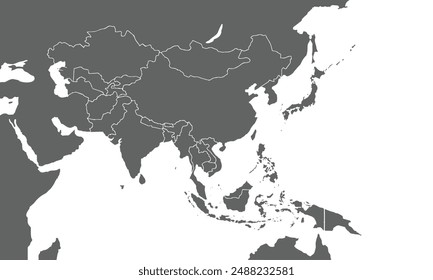 Map of asia countries isolated on white background. for website layouts, background, education, precise, customizable, Travel worldwide, map silhouette backdrop, earth geography, political, reports.