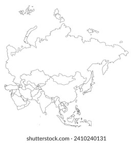 Map of asia with countries in linear view. Stylized map of Asia in minimalistic modern style