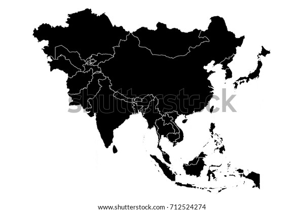 アジアの地図 白い背景に詳細な黒い地図 抽象的なデザインベクターイラストeps10 のベクター画像素材 ロイヤリティフリー