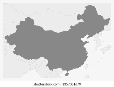 Map of Asia with highlighted China map, gray map of China with neighboring countries