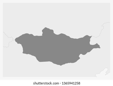Map of Asia with highlighted Mongolia map, gray map of Mongolia with neighboring countries