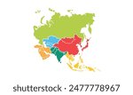 Map of Asia isolated modern colorful style. for website layouts, background, education, precise, customizable, Travel worldwide, map silhouette backdrop, earth geography, political, reports.