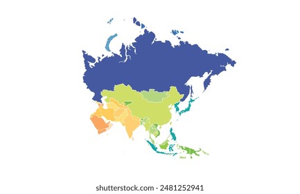 Map of Asia isolated modern colorful style. for website layouts, background, education, precise, customizable, Travel worldwide, map silhouette backdrop, earth geography, political, reports. 