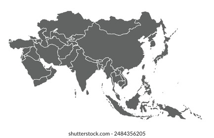 Map of Asia isolated on white background. for website layouts, background, education, precise, customizable, Travel worldwide, map silhouette backdrop, earth geography, political, reports.