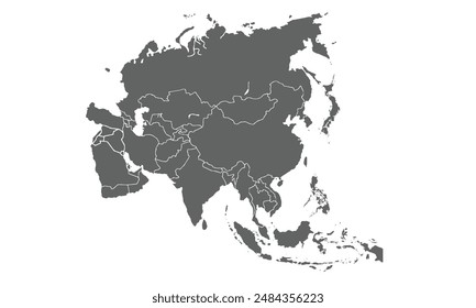 Map of Asia isolated on white background. for website layouts, background, education, precise, customizable, Travel worldwide, map silhouette backdrop, earth geography, political, reports.