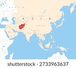 Map of Asia marked in red on Afghanistan, vector illustration isolated and editable, eps