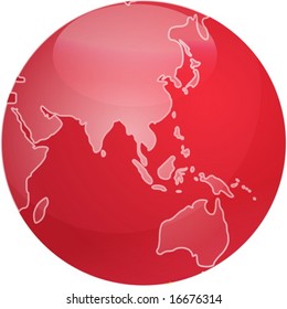 Map of Asia on a glossy sphere