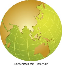 Map of the Asia, on a spherical globe, cartographical illustration
