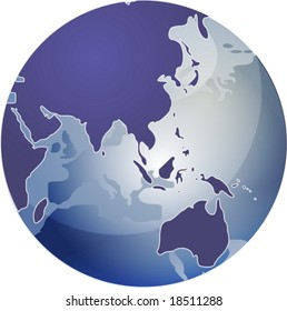 Mapa da Ásia, em um globo esférico, ilustração cartográfica