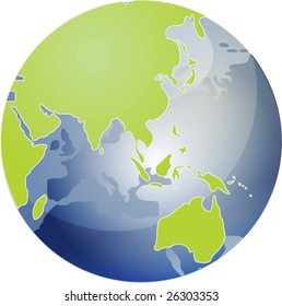 Map of the Asia, on a spherical globe, cartographical illustration