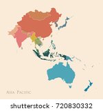 Map of Asia Pacific. Vintage color