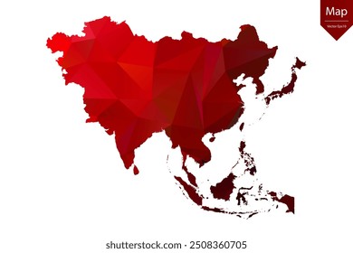 Mapa de Asia - Rojo Geométrico Rumpled Triangular, Diseño Poligonal. Ilustración vectorial eps 10.