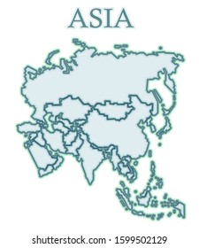 Map of Asia. Vector. Flat cartoons. Inaccurate. It looks like a continent of icy or stone parts of the world. Includes the Middle East, Central and Southeast Asia, Indochina, Russia, Japan, Oceania.