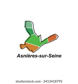 Karte von Asnieres Sur Seine City Design-Illustration, Vektorsymbol, Zeichen, Umriss, Weltkarte, internationale Vektorvorlage auf weißem Hintergrund