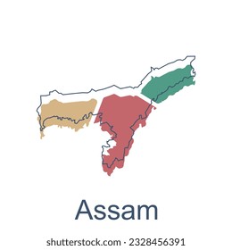 Map of Assam colorful illustration design, element graphic illustration template