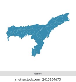 Karte von Assam ist ein Bundesstaat Indiens mit Grenzbezirken