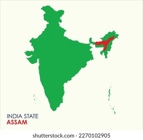 Map of Assam, Assam state location in Indian Map, Solid map of India With State Map Assam.