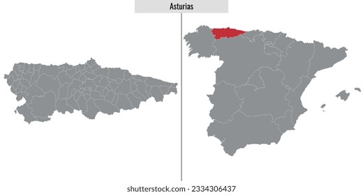 map of Asturias autonomous community of Spain and location on Spanish map