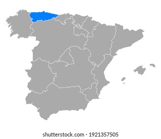 Map of Asturias in Spain on white