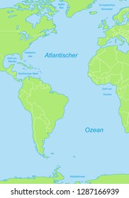 Map of the Atlantic Ocean (with german inscription)