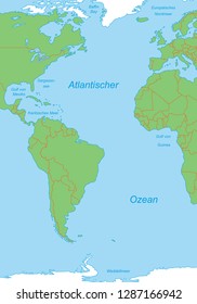 Map of the Atlantic Ocean (with german inscription)