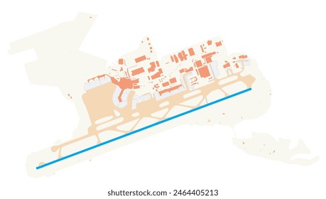 Map of Auckland Airport (New Zealand). IATA-code: AKL. Airport diagram with runways, taxiways, apron, parking areas and buildings. Map Data from OpenStreetMap.