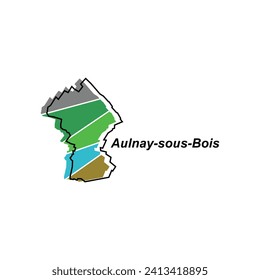 Map of Aulnay Sous Bois City design illustration, vector symbol, sign, outline, World Map International vector template on white background