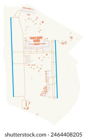 Karte von Austin-Bergstrom International Airport (Vereinigte Staaten). IATA-Code: AUS. Flughafenschema mit Start- und Landebahnen, Rollbahnen, Vorfeld, Parkplätzen und Gebäuden. Kartendaten von OpenStreetMap.