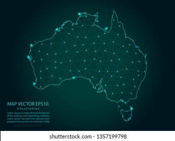 Map of australia - Abstract mash line and point scales on dark gradient background. Wire Frame 3D mesh polygonal network line, design sphere, dot and structure. Vector illustration eps 10.