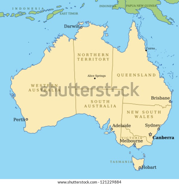 Map Australia All Important Cities Administrative Stock Vector (Royalty ...