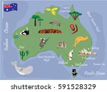 Map of Australia with animals and famous landmarks