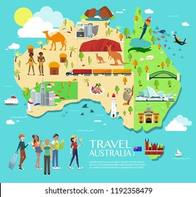 Map Of Australia Attractions Vector And Illustration.