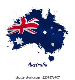 Map of Australia in Australian flag colors. Hand painted brush flag of Australia on white background