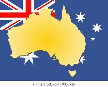 map of Australia and Australian flag illustration