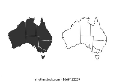 Map of Australia, Black on white background, vector Illustration