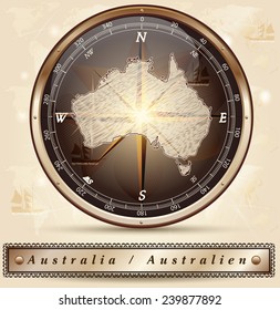 Map of Australia with borders in bronze