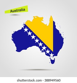 Map of Australia in Bosnia and Herzegovina flag 

