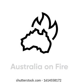 Map of Australia Bush Fire Flames. Australia Seasonal Bushfire vector icon. Editable line illustration on white background