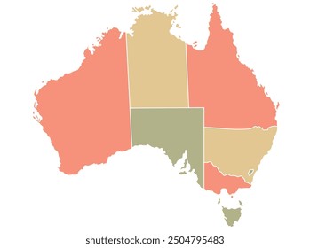 Map of Australia by region in different colors. Vector illustration.