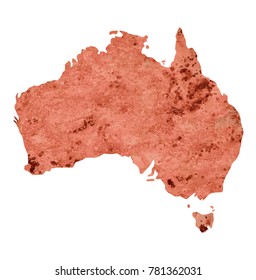 map of Australia with a coffee texture of paint with dark brown spots. Coffee watercolor  background. 