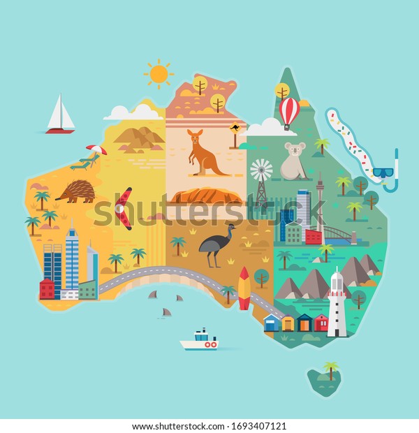 オーストラリアの地図 カラフルな目印 ベクターイラスト のベクター画像素材 ロイヤリティフリー