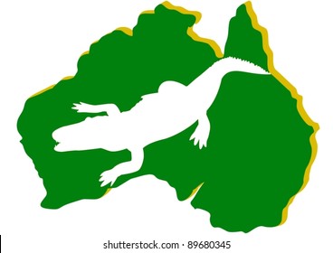Map of Australia with the contour of a crocodile. The illustration on white background.