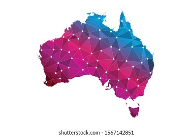 Map Australia from the contours network blue, luminous space stars of vector illustration